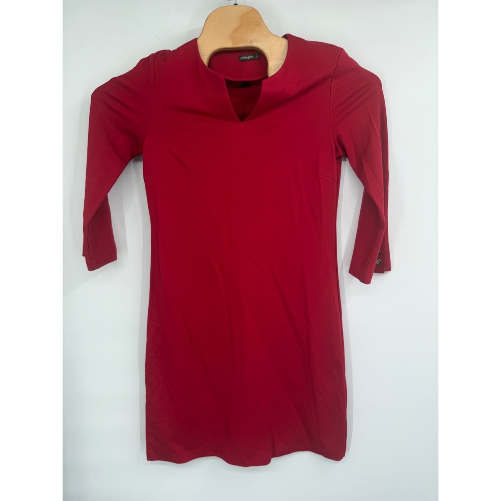 J.McLaughlin Odelia Split V Neck 3/4 Buttons Sleeves Career Shift Dress Red Sz S